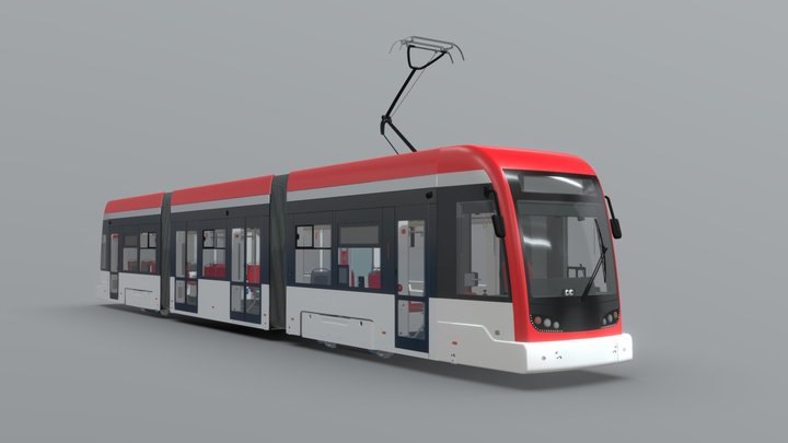 Modern Tram II [Fully detailed] (3 unit) 3D Model