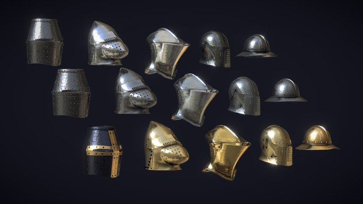 Medieval Helmets - Authentic Collection 3D Model