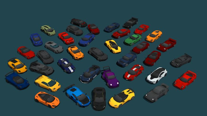 STYLIZED 38 SPORTS CARS PACK 3D Model
