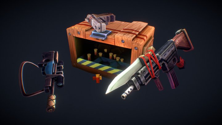 Weapons And Box Diorama 3D Model