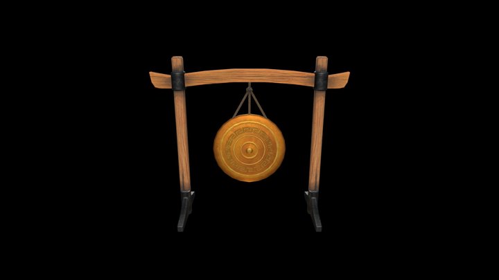 Golden Gong with Stand 3D Model