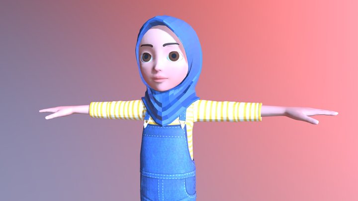Hijab Girl Blue Yellow 3D Model