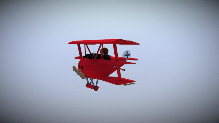 Stylized 1917 Fokker DR.1 (aka the Red Baron) 3D Model