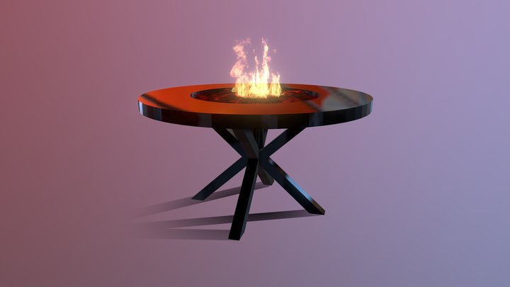 Round Red Fire Table - Hidden Components 3D Model
