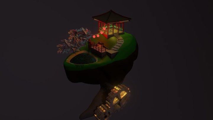 Flying Island - Low Poly 3D Model