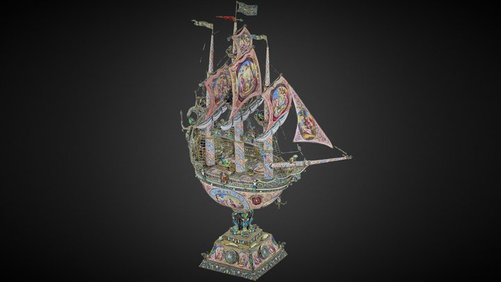 19th Century Viennese silver & enamel nef ship 3D Model