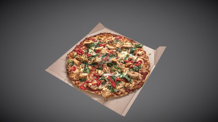 Spinach Roasted Red Pepper and Chicken Pizza 3D Model