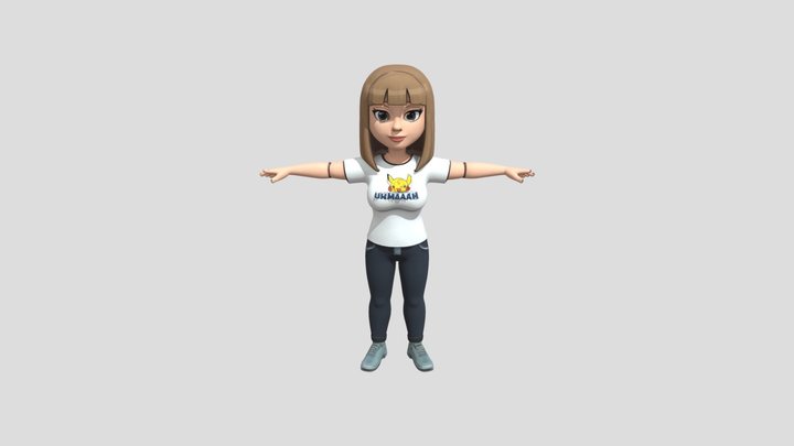 Cartoon Girl in Pikachu Shirt 3D Model