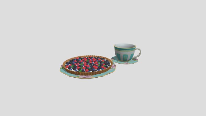 Fruit Tart and Teacup Scene 3D Asset 3D Model