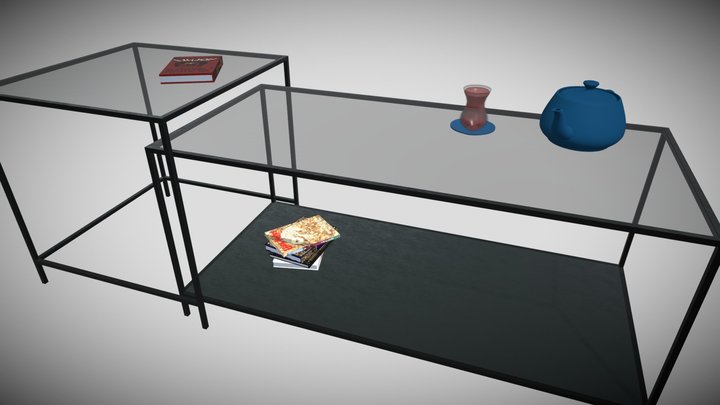 Coffee Table with Book and Tea Decorations 3D Model