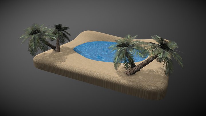 Oasis with Palm Trees 3D Model