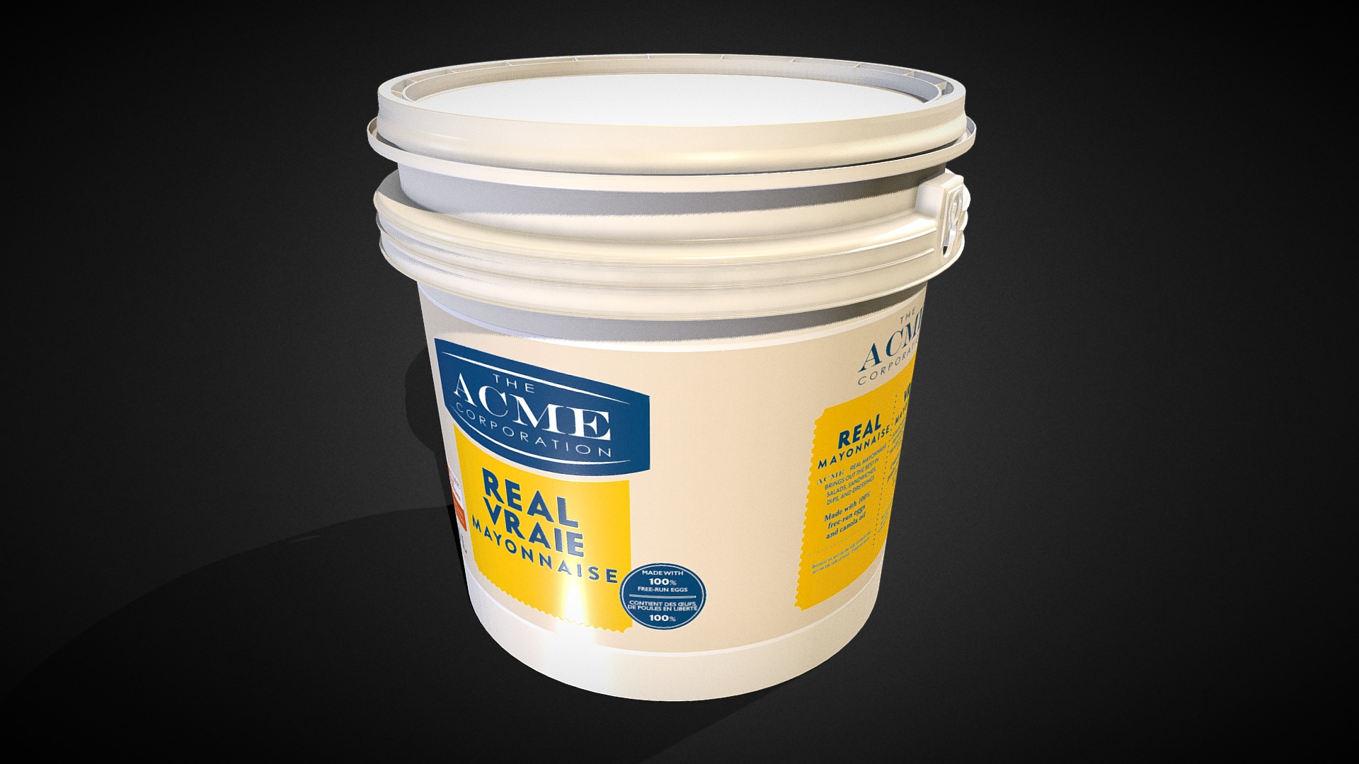 3D model Pail Mayo 003a - This is a 3D model of the Pail Mayo 003a. The 3D model is about a white container with a lid.