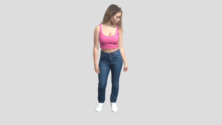 Heart-Embellished Pink Crop Top With Denim Jeans – Modello 3D gratuito STL