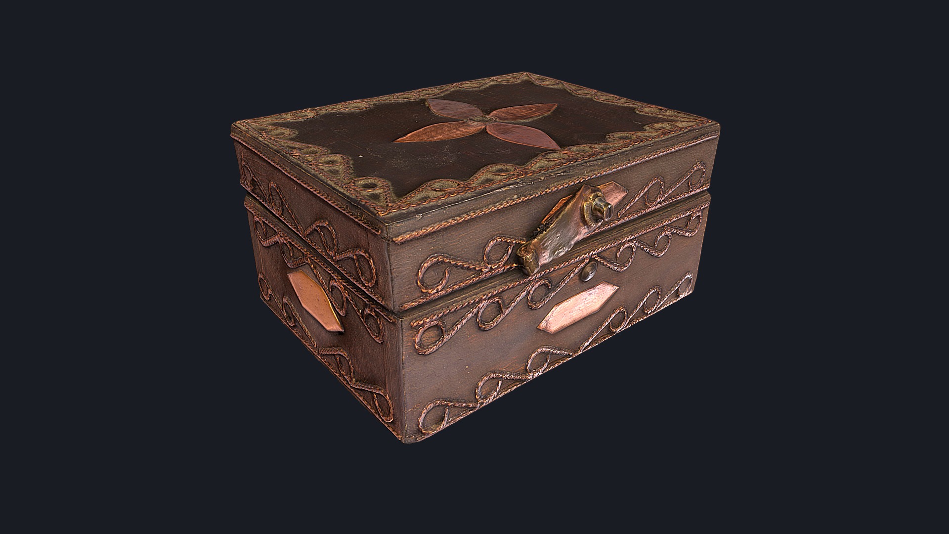 3D model Vintage Handmade Jewelry Box – Photogrammetry - This is a 3D model of the Vintage Handmade Jewelry Box - Photogrammetry. The 3D model is about a wooden box with a design on it.