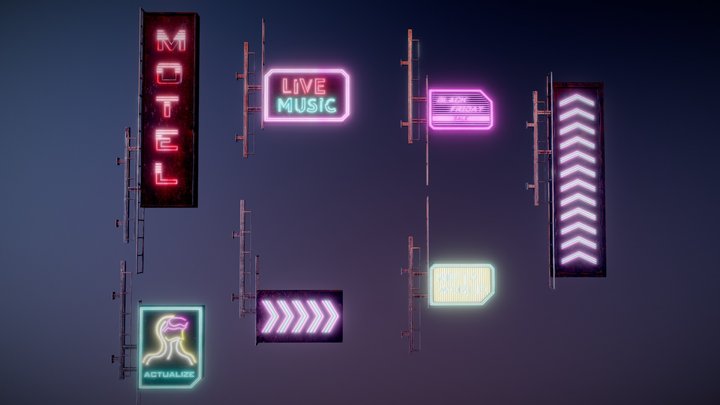 CyberPunk Neon Signs Pack  Lowpoly 3D Model