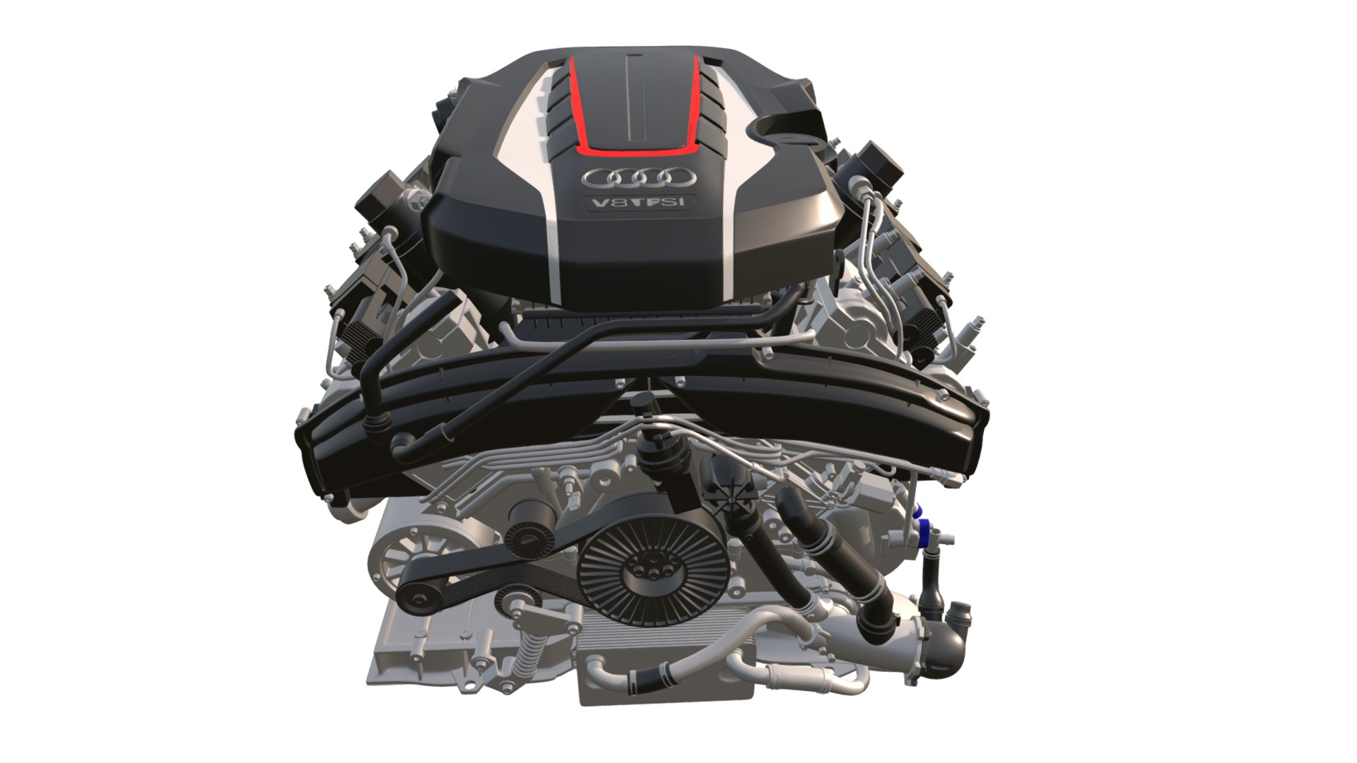 3D model Audi S8 TFSI V8 Engine - This is a 3D model of the Audi S8 TFSI V8 Engine. The 3D model is about a black and red motor.