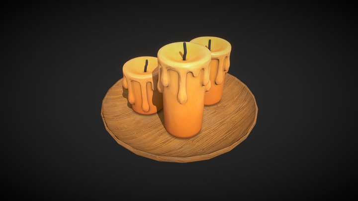 Stylized plate with candles 3D Model