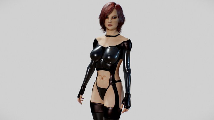 Red-haired Woman in Leather Suit 3D Model