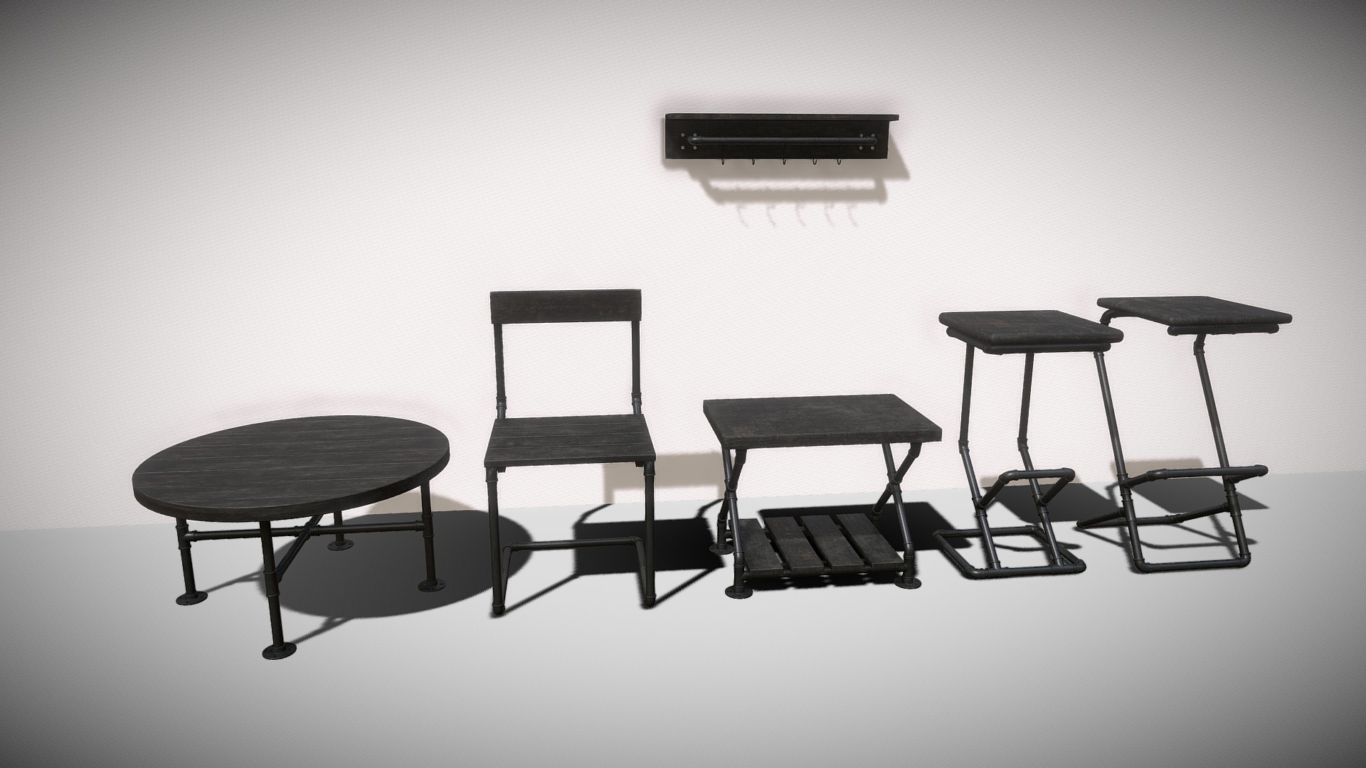 3D model Industrial Pipe Furniture Collection - This is a 3D model of the Industrial Pipe Furniture Collection. The 3D model is about a group of stools.