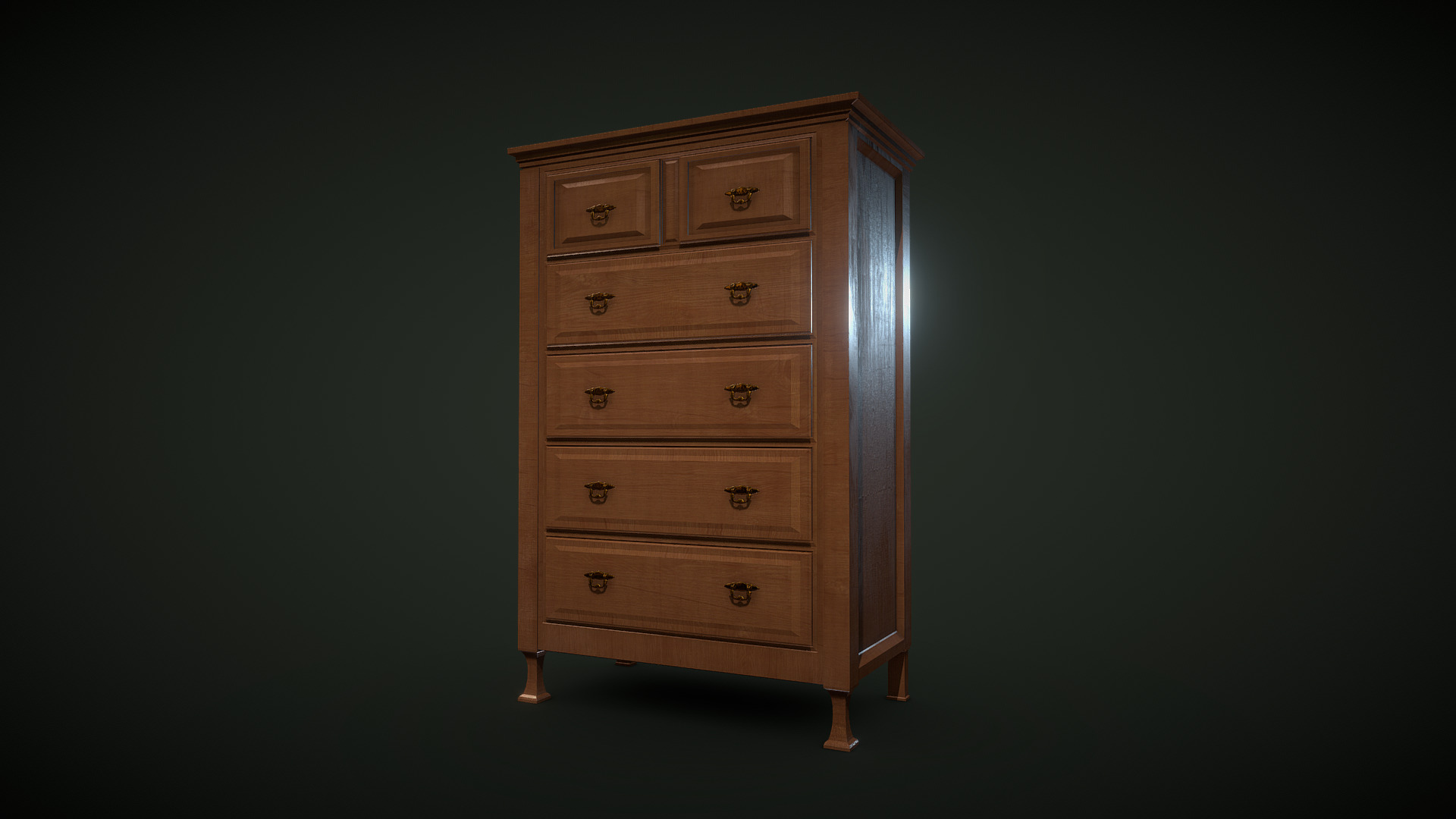 3D model Antique Drawer - This is a 3D model of the Antique Drawer. The 3D model is about a wooden dresser with drawers.