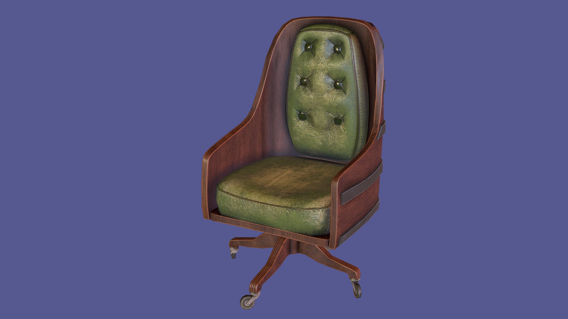 3D model Office Chair Vintage - This is a 3D model of the Office Chair Vintage. The 3D model is about a chair with a green pillow.