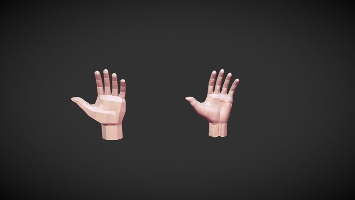 Low poly and high poly hand 3D Model