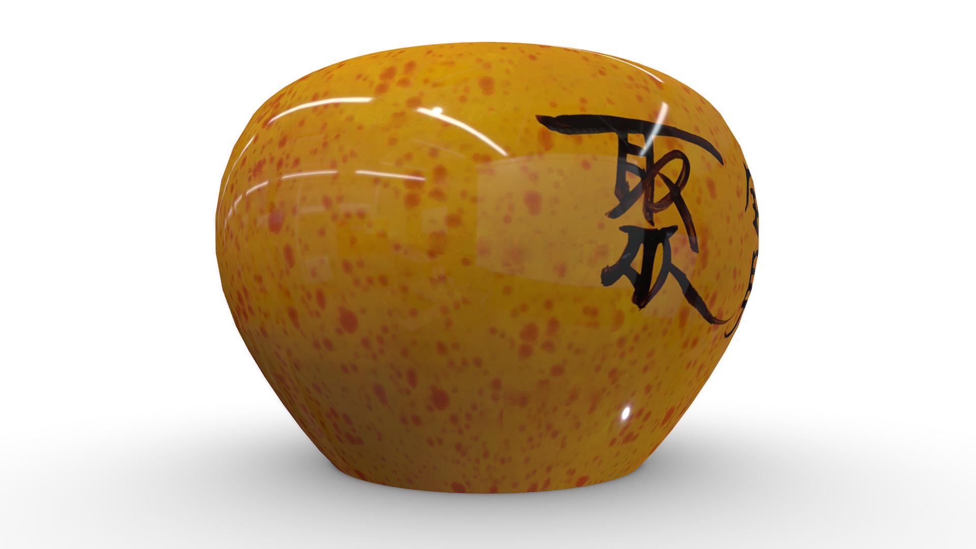 3D model 【3D模擬-董大師】迷你小黃盆展示 - This is a 3D model of the 【3D模擬-董大師】迷你小黃盆展示. The 3D model is about a yellow egg with a drawing on it.