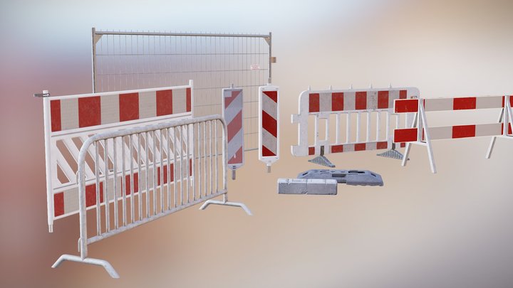 [PACK] Roadwork & Construction Fences / LP PBR 3D Model