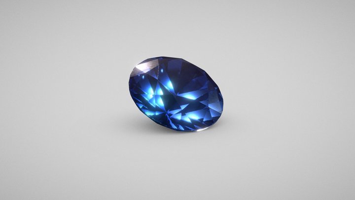 Blue sapphire gemstone with a girdle 3D Model