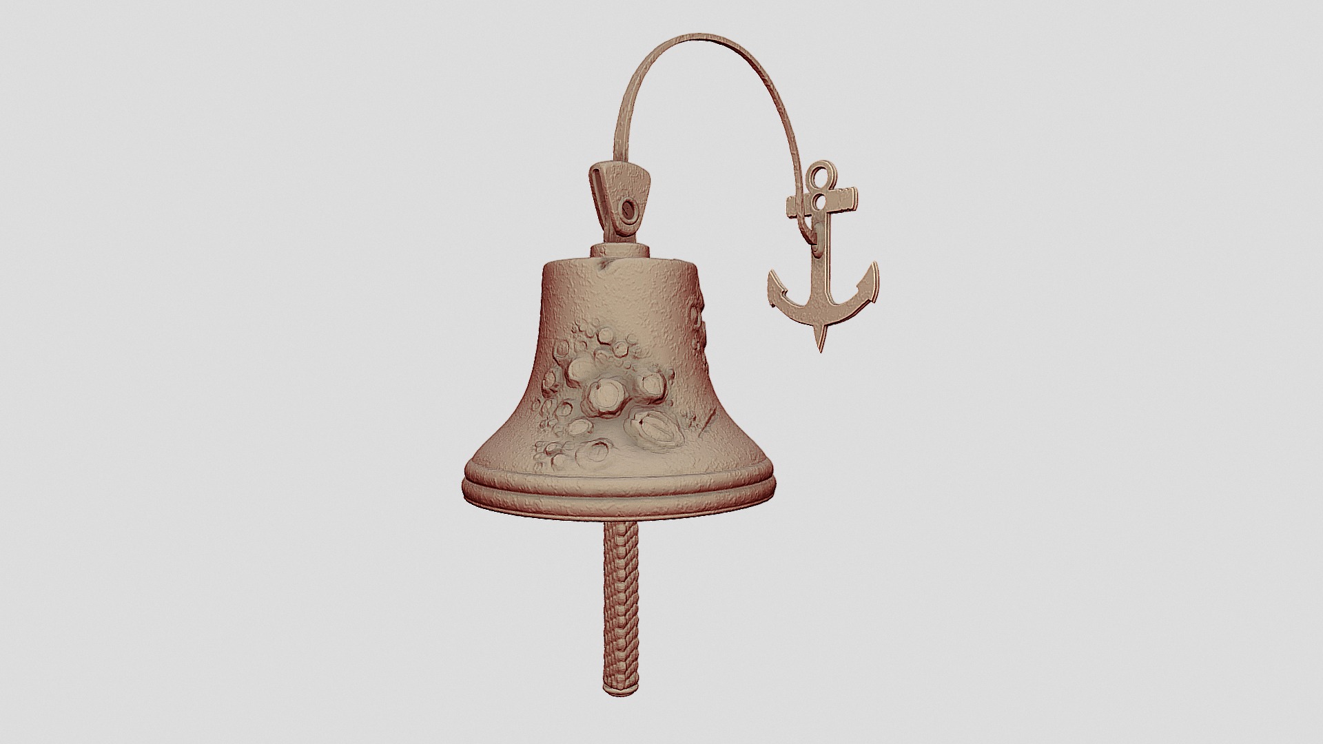 3D model Nautical Ship Bell – Rusted Barnacle Version - This is a 3D model of the Nautical Ship Bell - Rusted Barnacle Version. The 3D model is about a brown and gold purse.