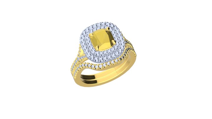 yellow cushion halo ring 3D Model