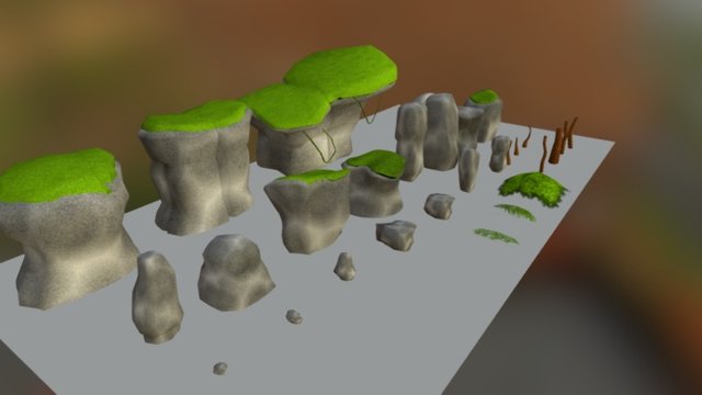Modular Rocks and foliage 3D Model