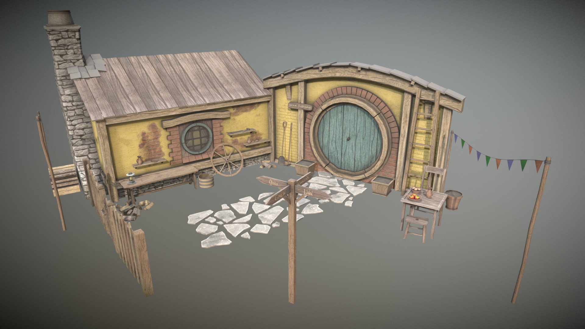 3D model Halfling Home - This is a 3D model of the Halfling Home. The 3D model is about a clock on a building.