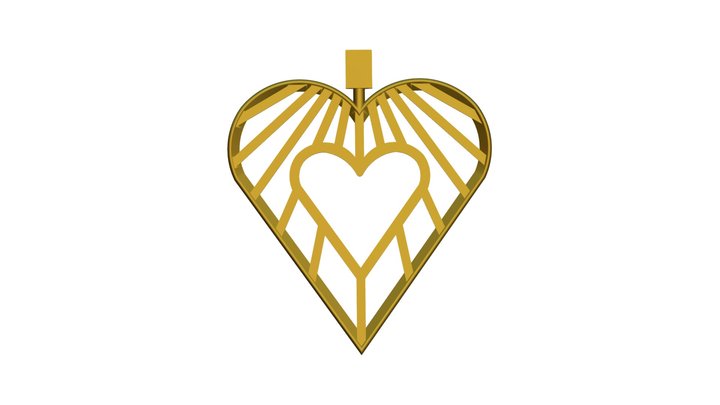 18k Gold Plated Heart Necklace - Sun Ray - Gold 3D Model