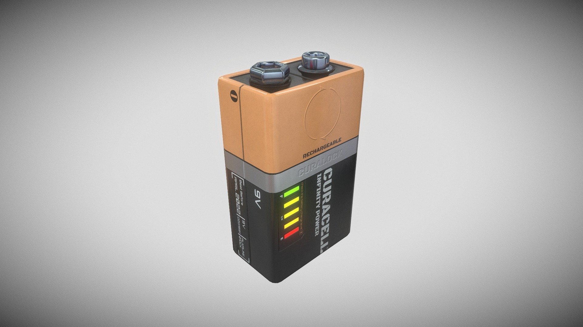 3D PBR Curacell 9V Battery (Imaginary)
