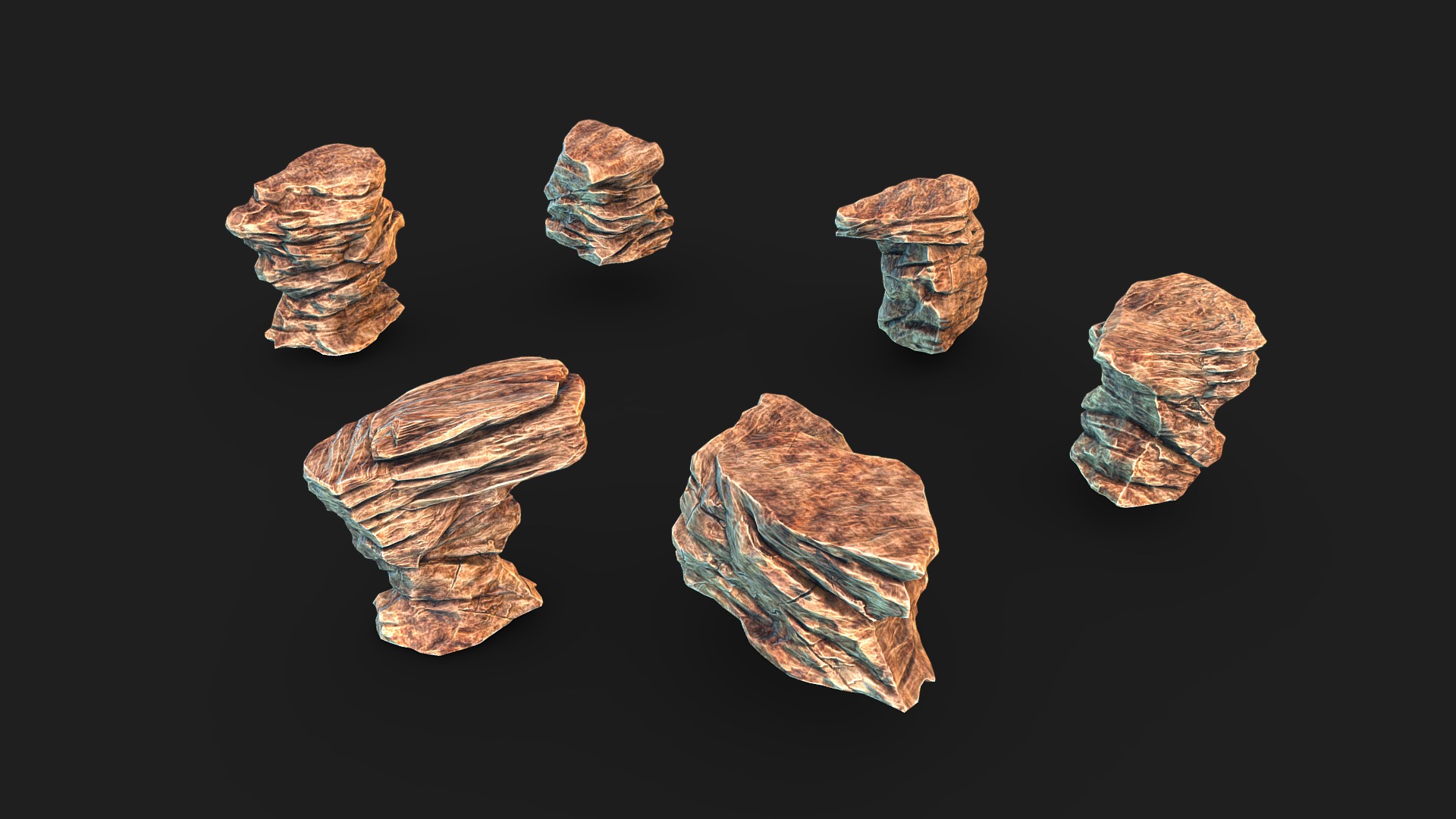 3D model Canyon Cliff Rocks 02 - This is a 3D model of the Canyon Cliff Rocks 02. The 3D model is about a group of different colored rocks.