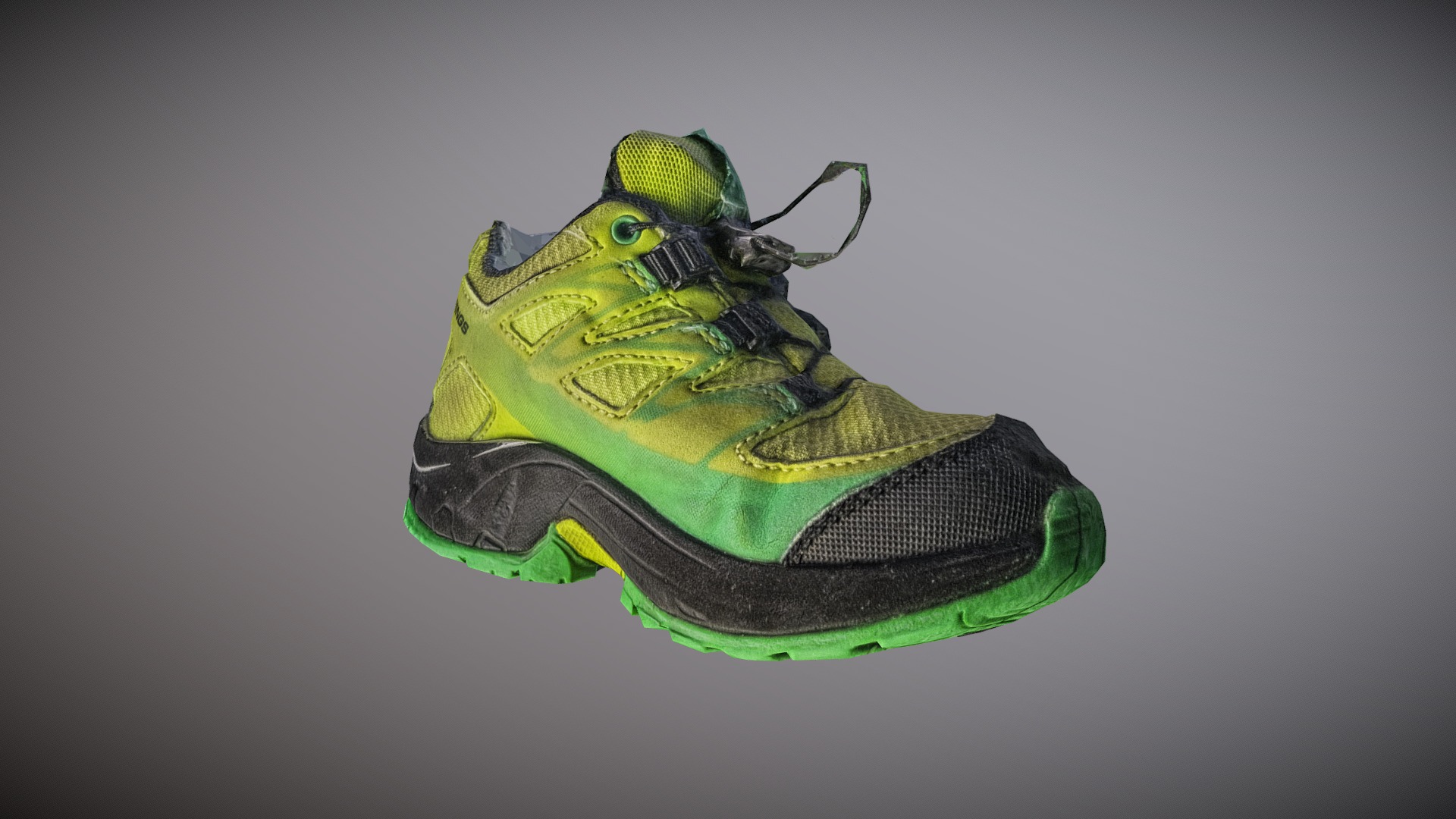 3D model Kid shoe quick photogrammetry scan - This is a 3D model of the Kid shoe quick photogrammetry scan. The 3D model is about a green and yellow shoe.