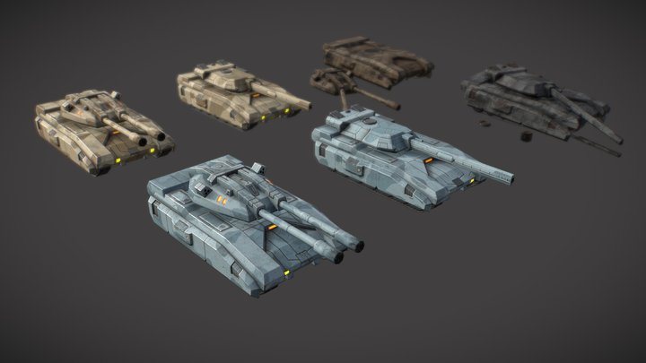Tank + animation + Crush models 3D Model