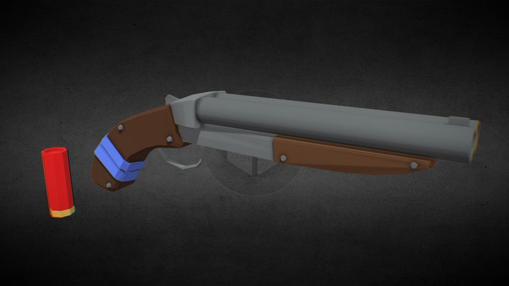 Lowpoly Shotgun with ammo 3D Model