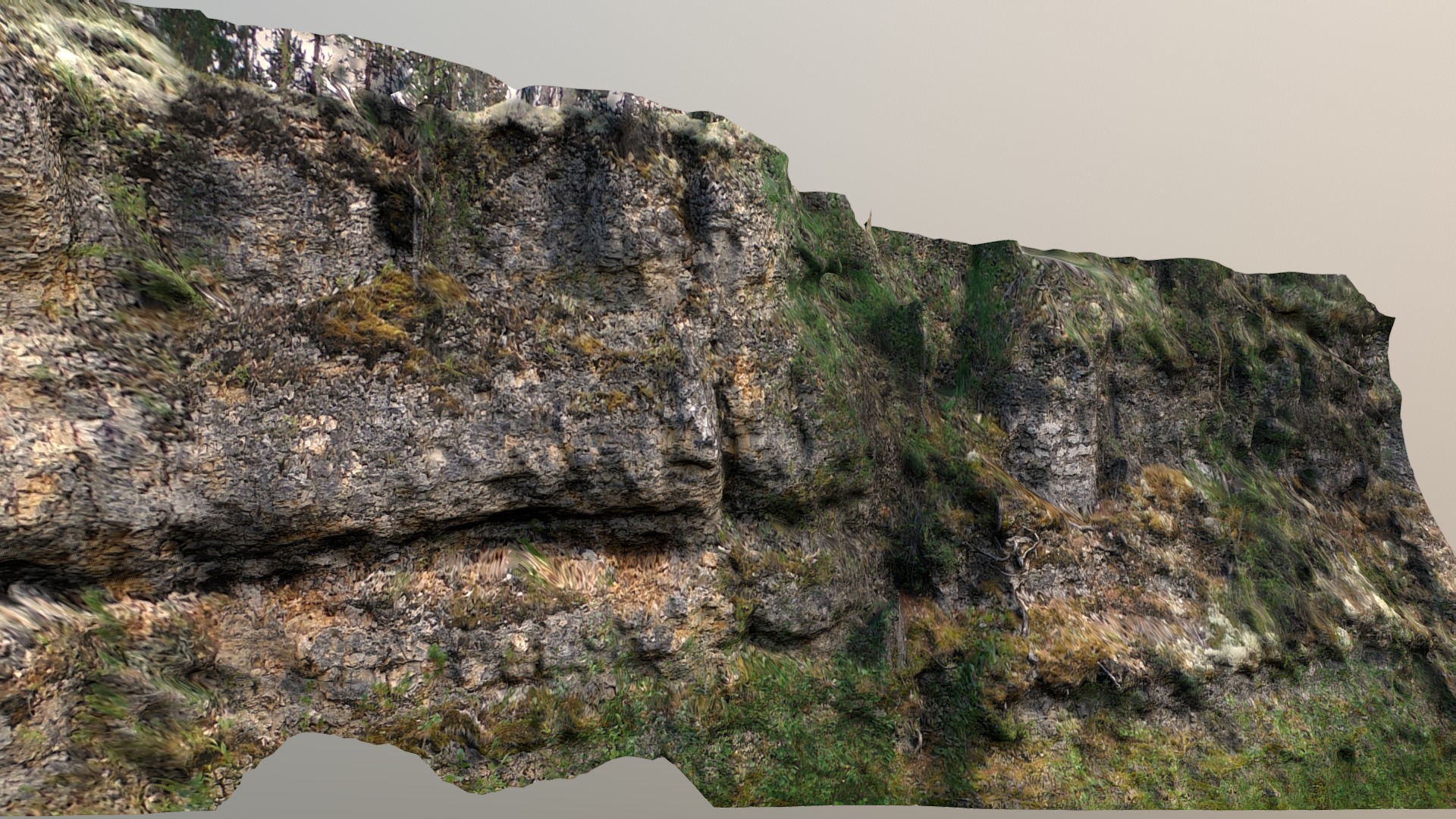 3D model Rocky landscape. The Kozhva River bank. - This is a 3D model of the Rocky landscape. The Kozhva River bank.. The 3D model is about a rocky cliff with grass and trees.