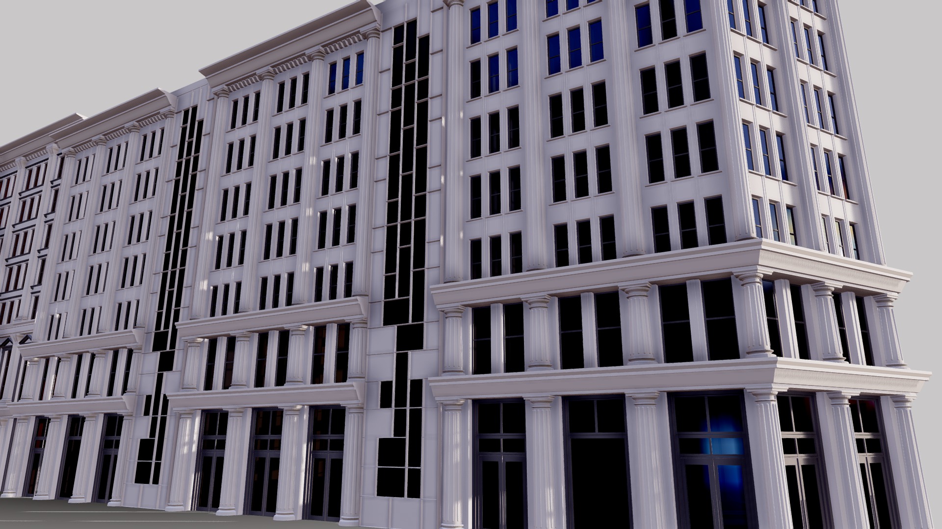 3D model Commercial Building Facade 22 - This is a 3D model of the Commercial Building Facade 22. The 3D model is about a white building with many windows.