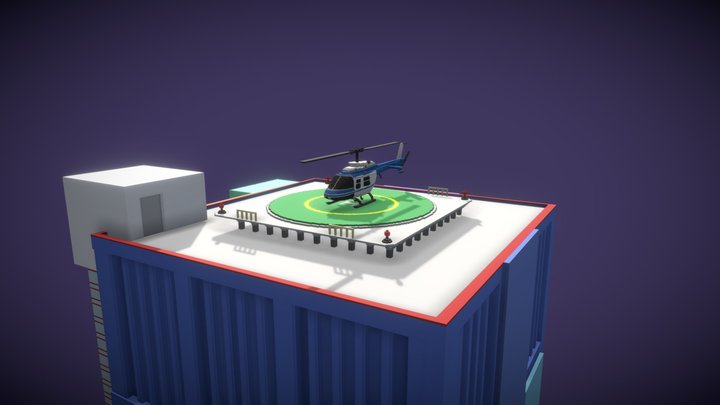 Helicoptero Animado Voxeles 3D Model