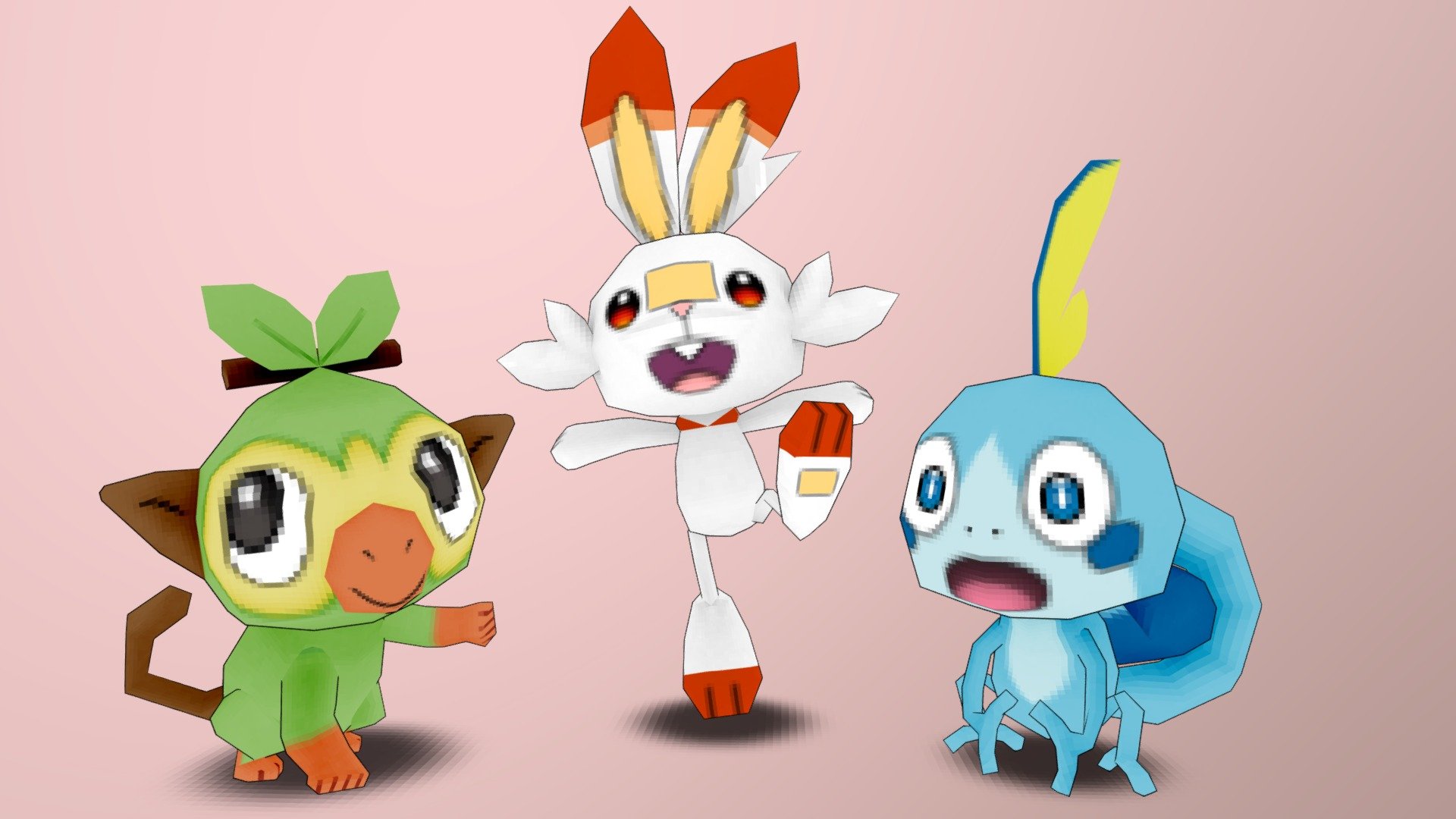 Low poly Grookey, Scorbunny, and Sobble - 3D model by the_regressor ...