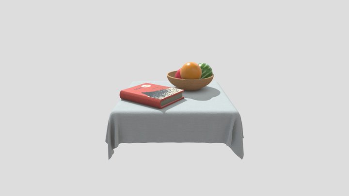 Still life table with fruit and a book 3D Model
