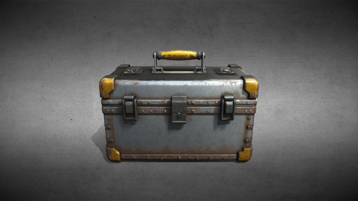 A rugged, industrial-style metal toolbox 3D Model