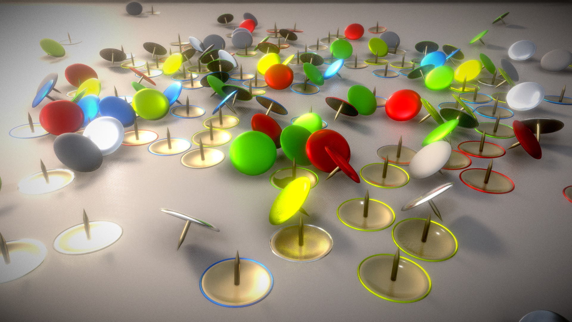 3D model Thumbtacks - This is a 3D model of the Thumbtacks. The 3D model is about a group of colorful balls.