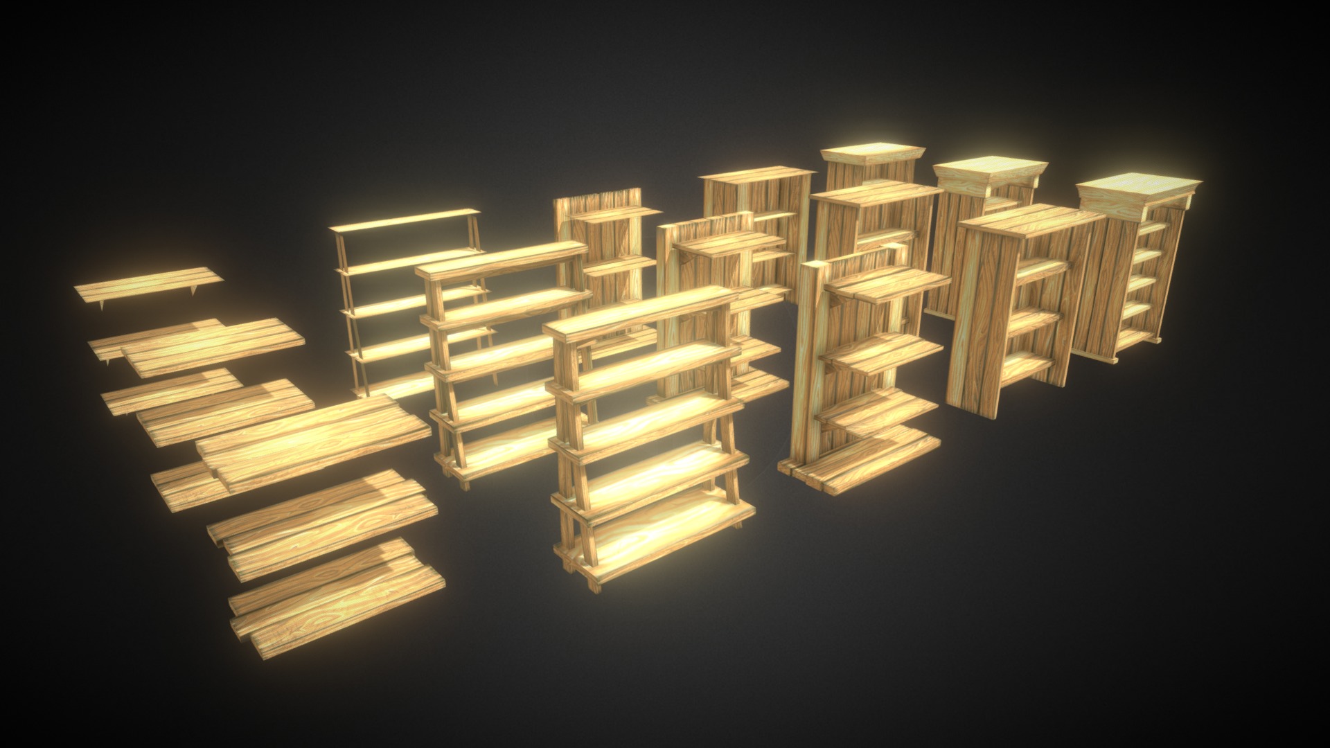 3D model Estanterías - This is a 3D model of the Estanterías. The 3D model is about a black background with white text.
