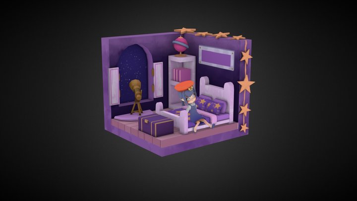 A girl with her colorful space 3D Model
