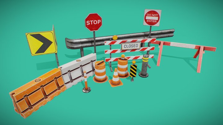 Stylized Racing / Traffic Props Kit (Game-ready) 3D Model