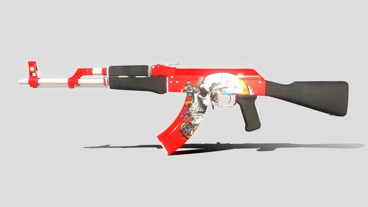 AK-47 Red Graffiti Skull 3D Model